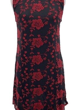 Black & Red Floral Lace Halter Mini Dress